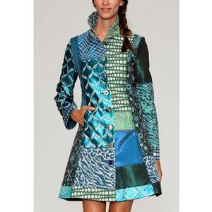 Desigual More Love More Embroidery Bejeweled Multicolor Trench Coat Size 42